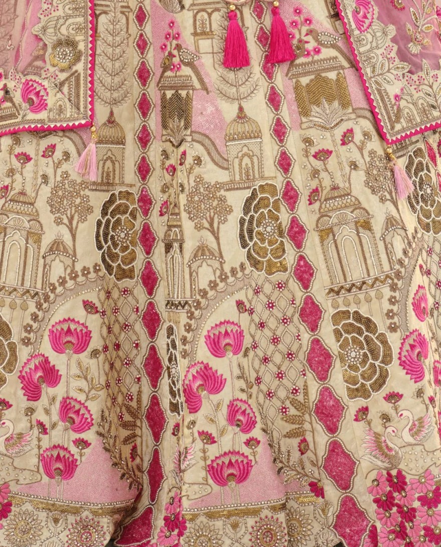 OFFWHITE - Off-White Fancy Silk Lehenga Choli With Cut Work Embroidery Border & Stone Work